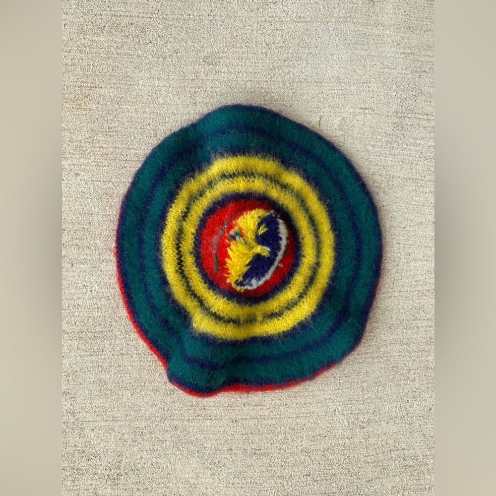 Vintage BUCHANAN TARTAN Black Red Yellow Plaid Wool Beret Hat, Made in Scotland